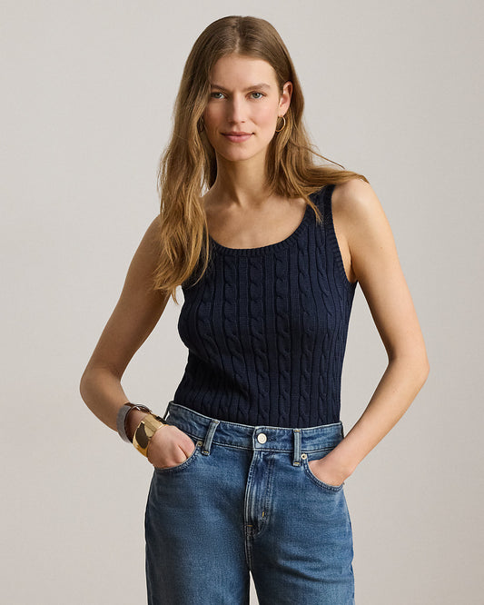 Cable Cotton-Blend Sleeveless Sweater