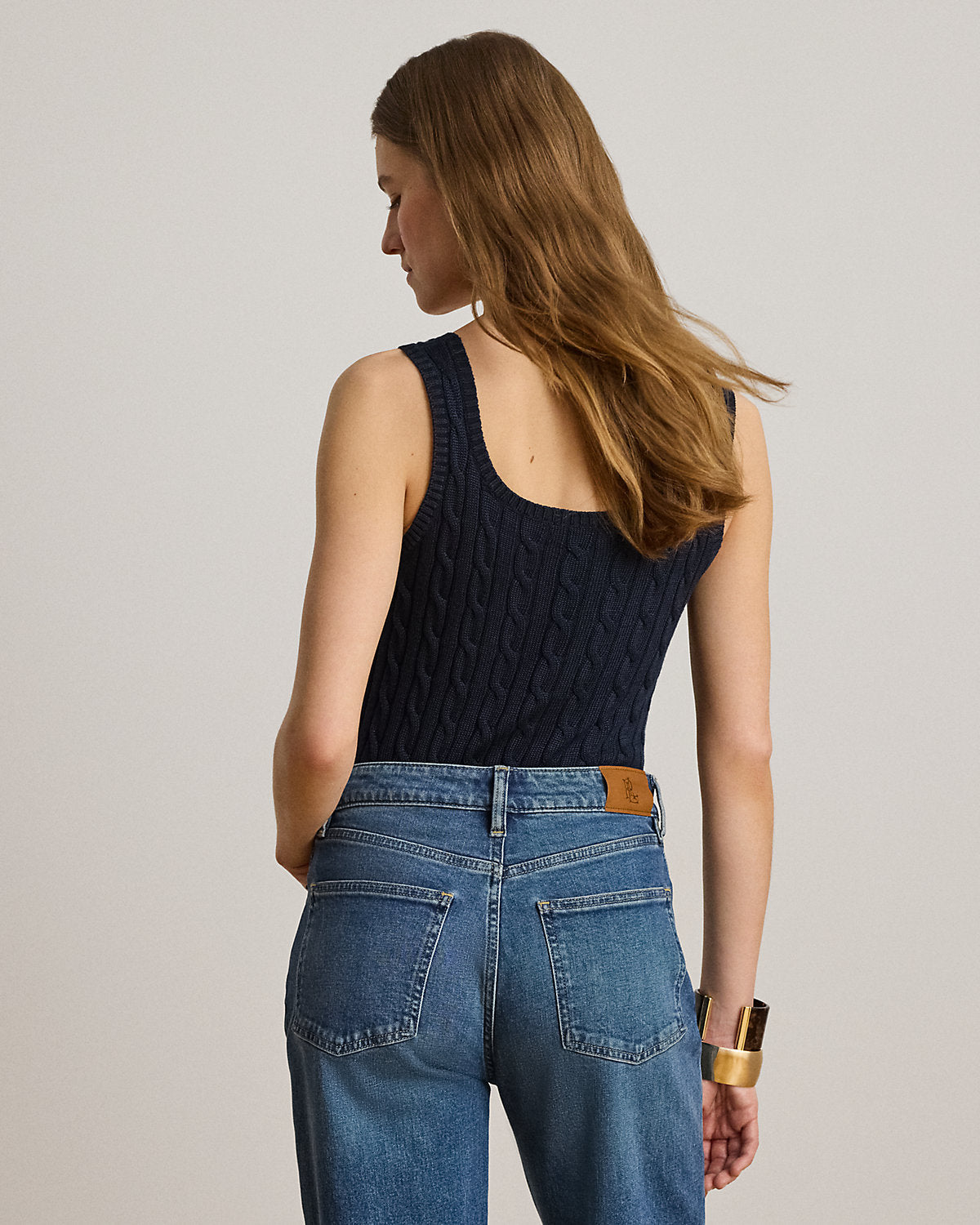 Cable Cotton-Blend Sleeveless Sweater