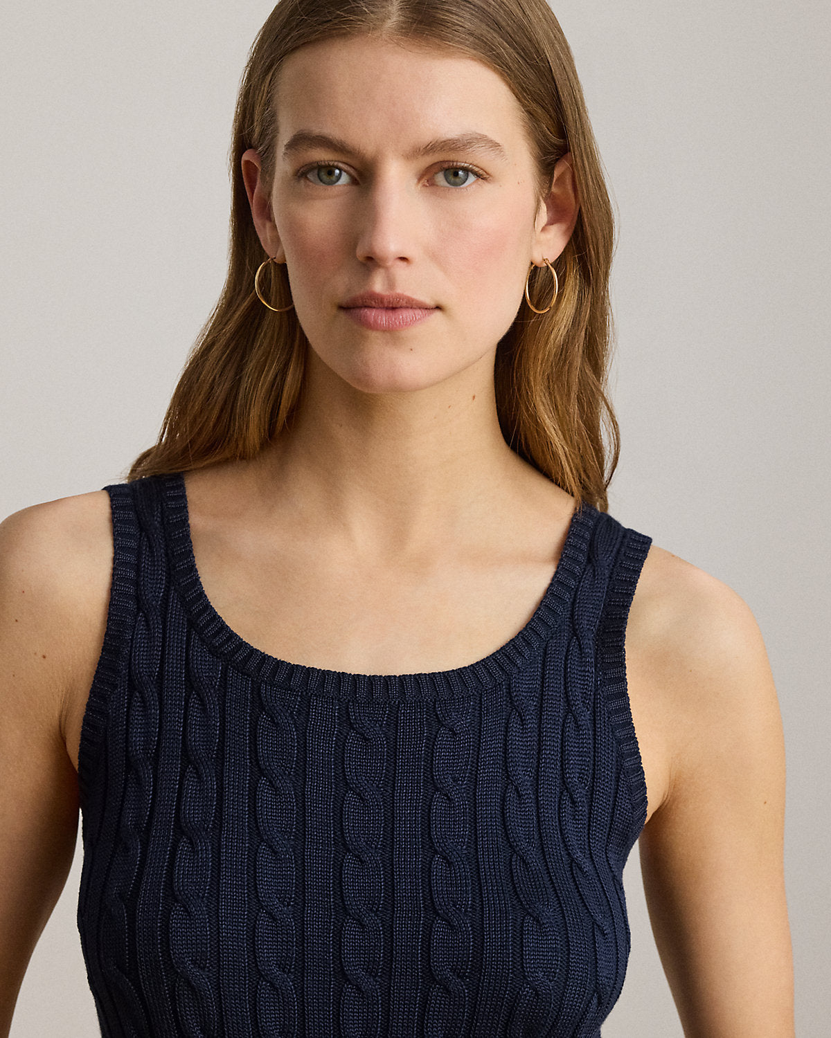 Cable Cotton-Blend Sleeveless Sweater