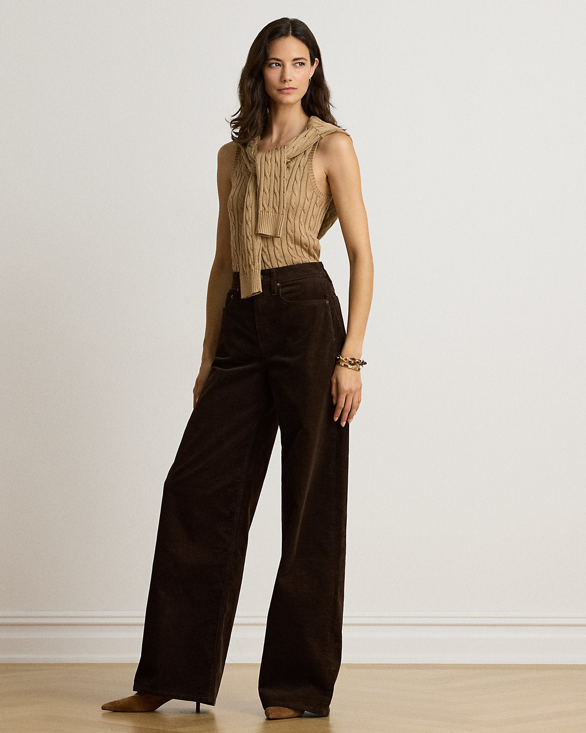 Cable Cotton-Blend Sleeveless Sweater
