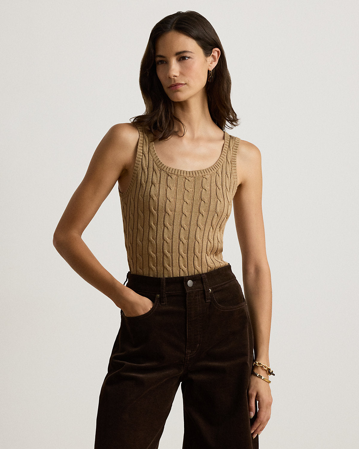 Cable Cotton-Blend Sleeveless Sweater
