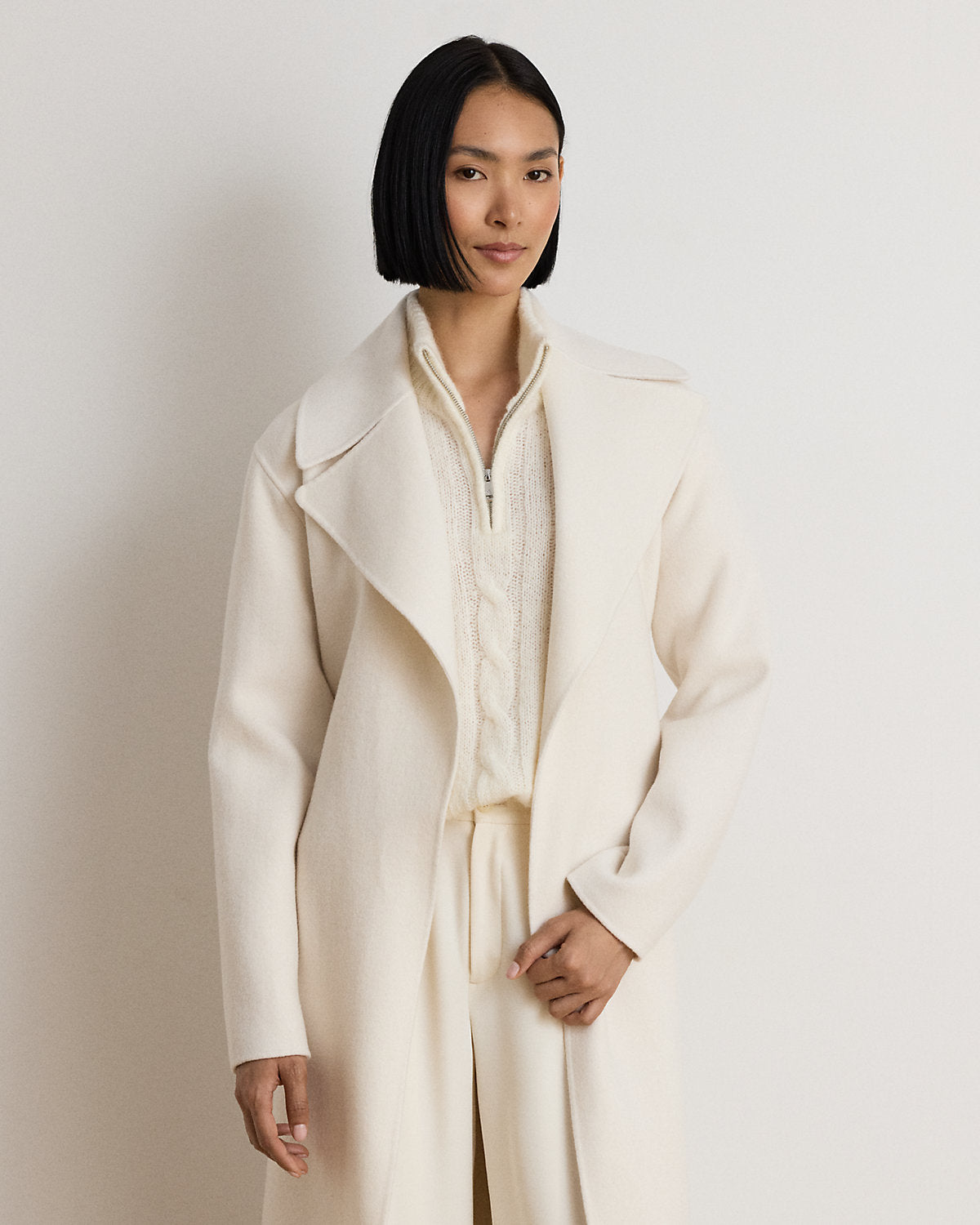 Double-Faced Wool-Blend Wrap Coat