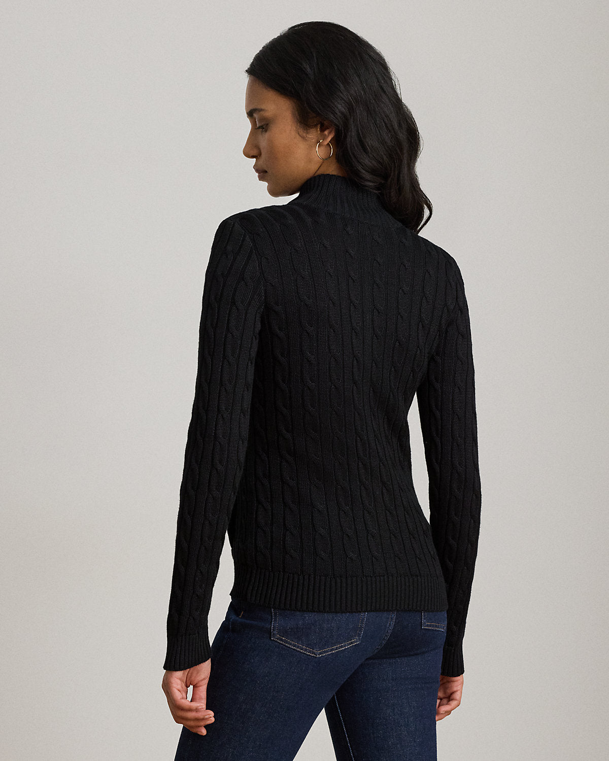 Cable-Knit Full-Zip Mockneck Sweater
