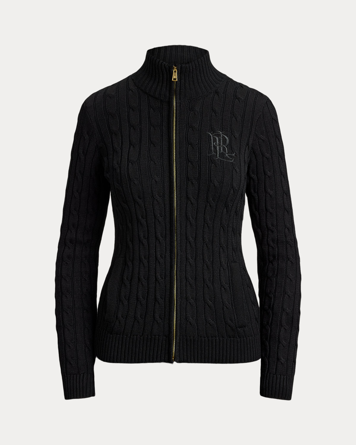 Cable-Knit Full-Zip Mockneck Sweater