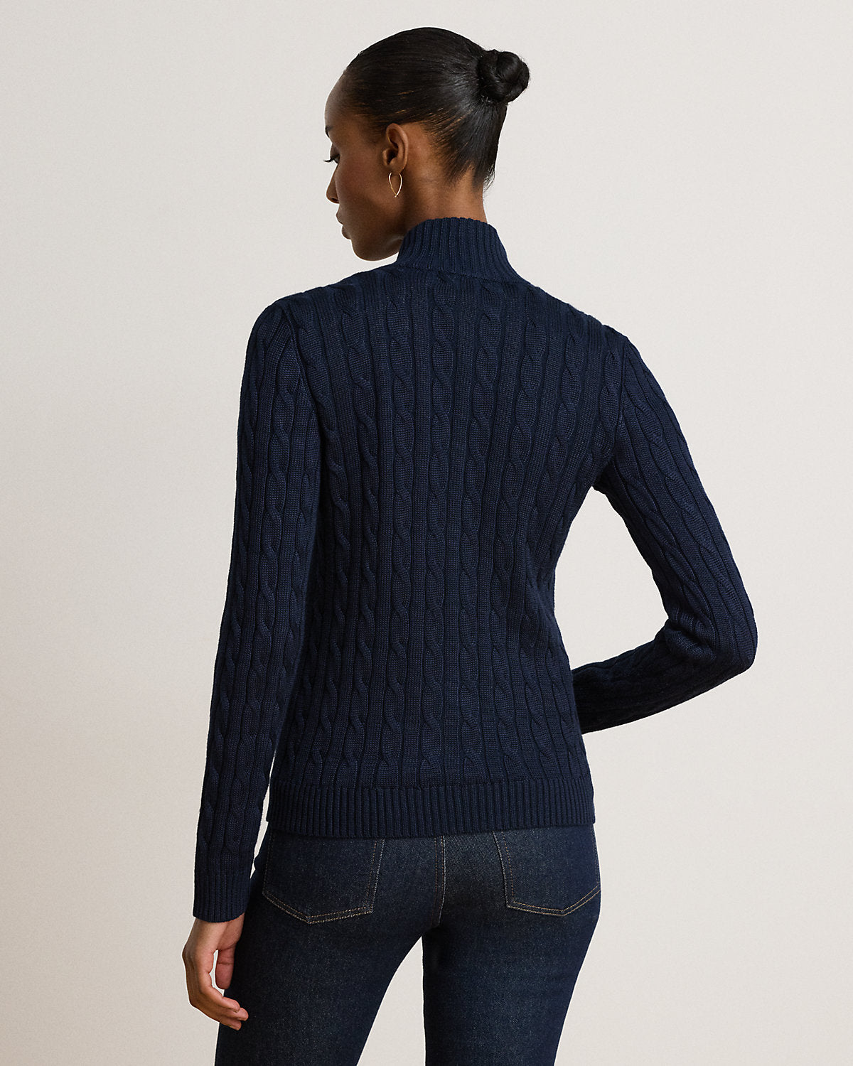 Cable-Knit Full-Zip Mockneck Sweater