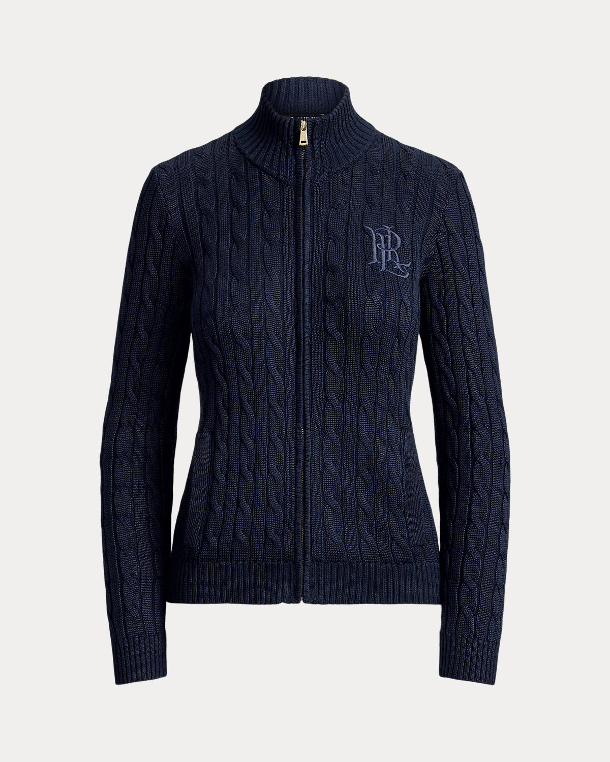 Cable-Knit Full-Zip Mockneck Sweater