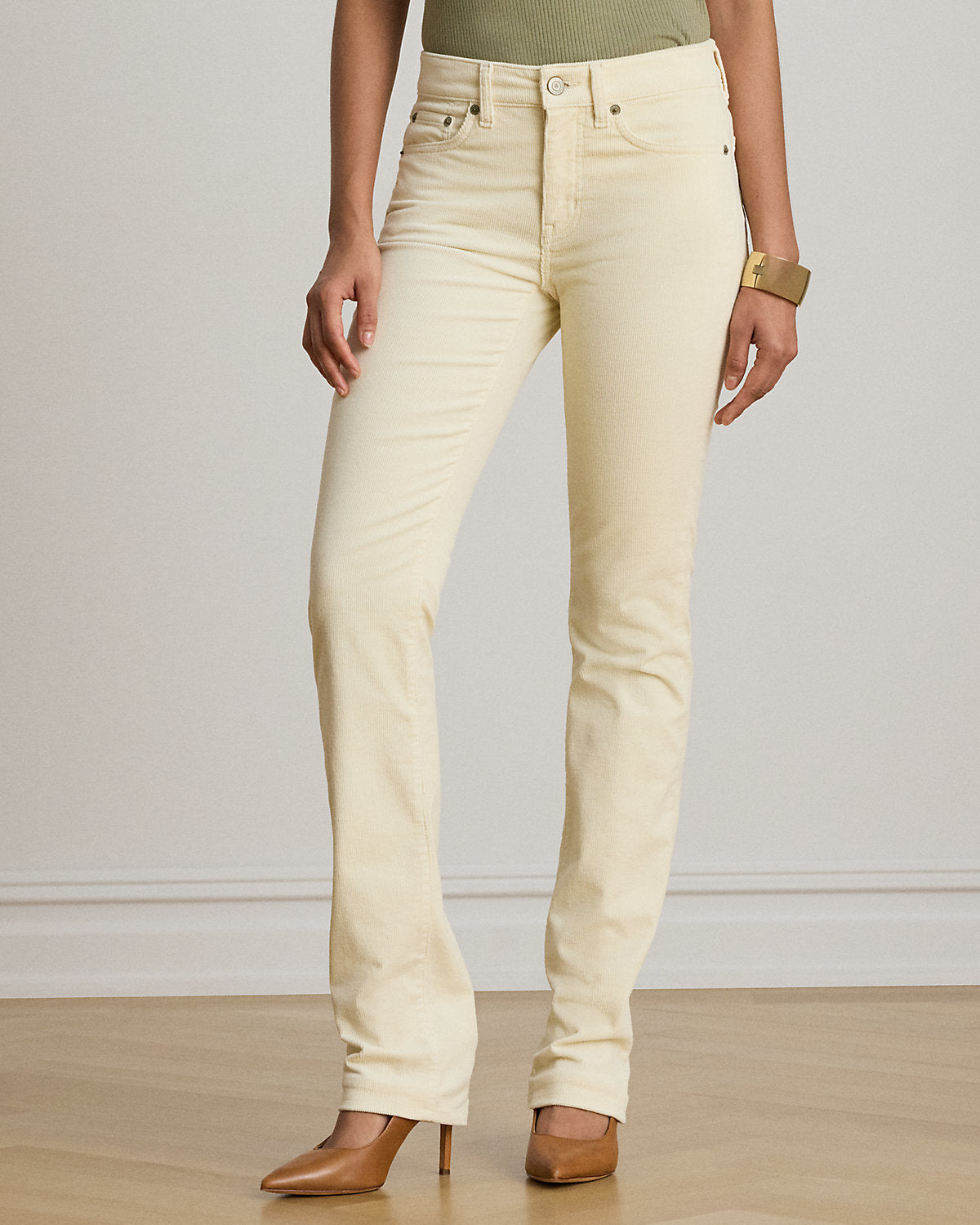 Mid-Rise Corduroy Slim Straight Pant