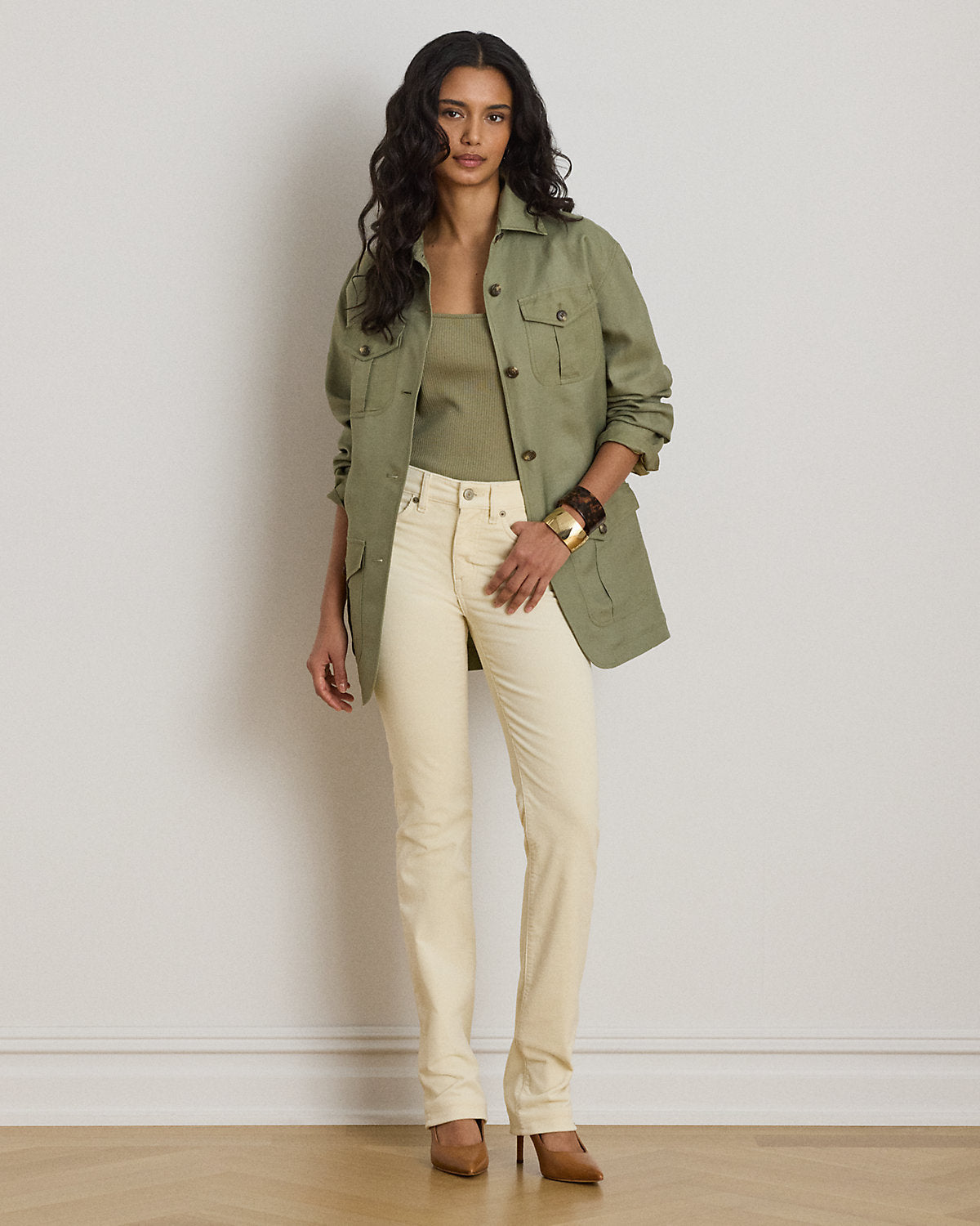 Mid-Rise Corduroy Slim Straight Pant