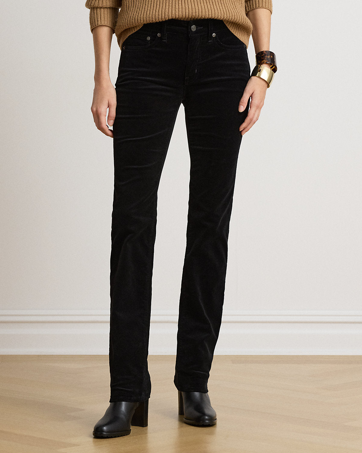 Mid-Rise Corduroy Slim Straight Pant