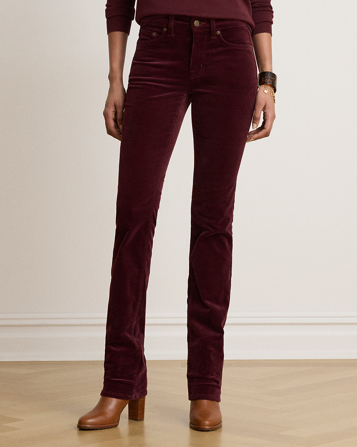 Mid-Rise Corduroy Slim Straight Pant