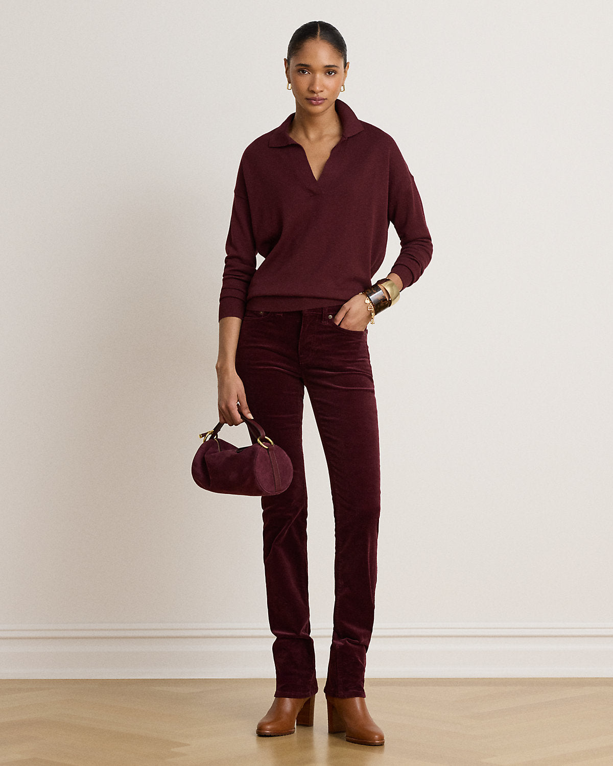 Mid-Rise Corduroy Slim Straight Pant