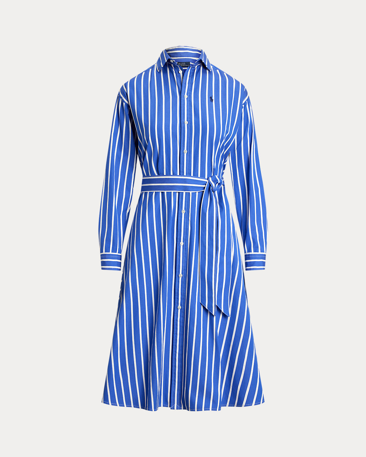 Belted Wide-Stripe Cotton Shirtdress