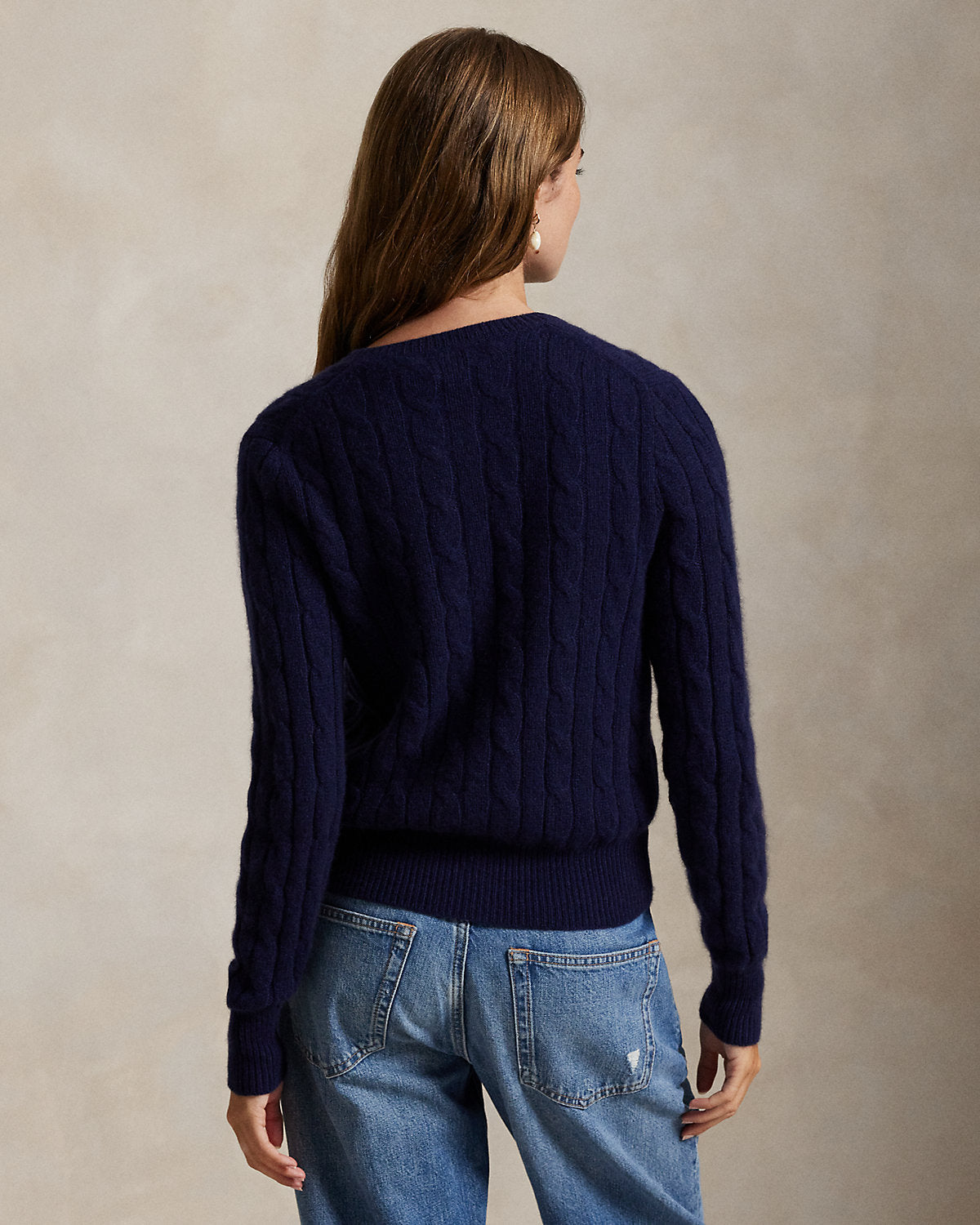 Cable-Knit Cashmere Crewneck Cardigan