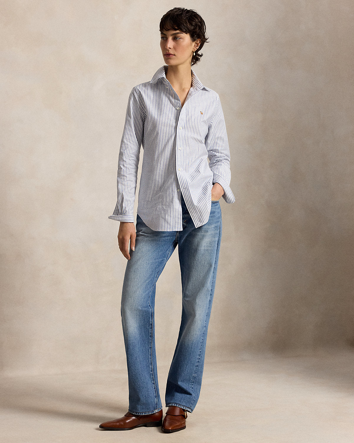 Stretch Slim Fit Striped Oxford Shirt