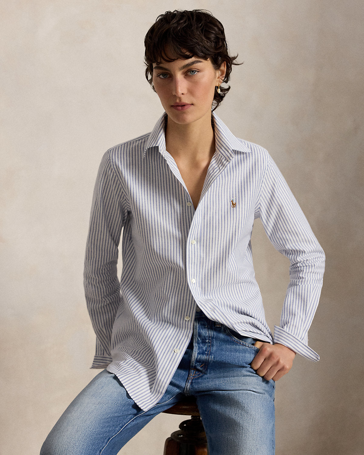 Stretch Slim Fit Striped Oxford Shirt