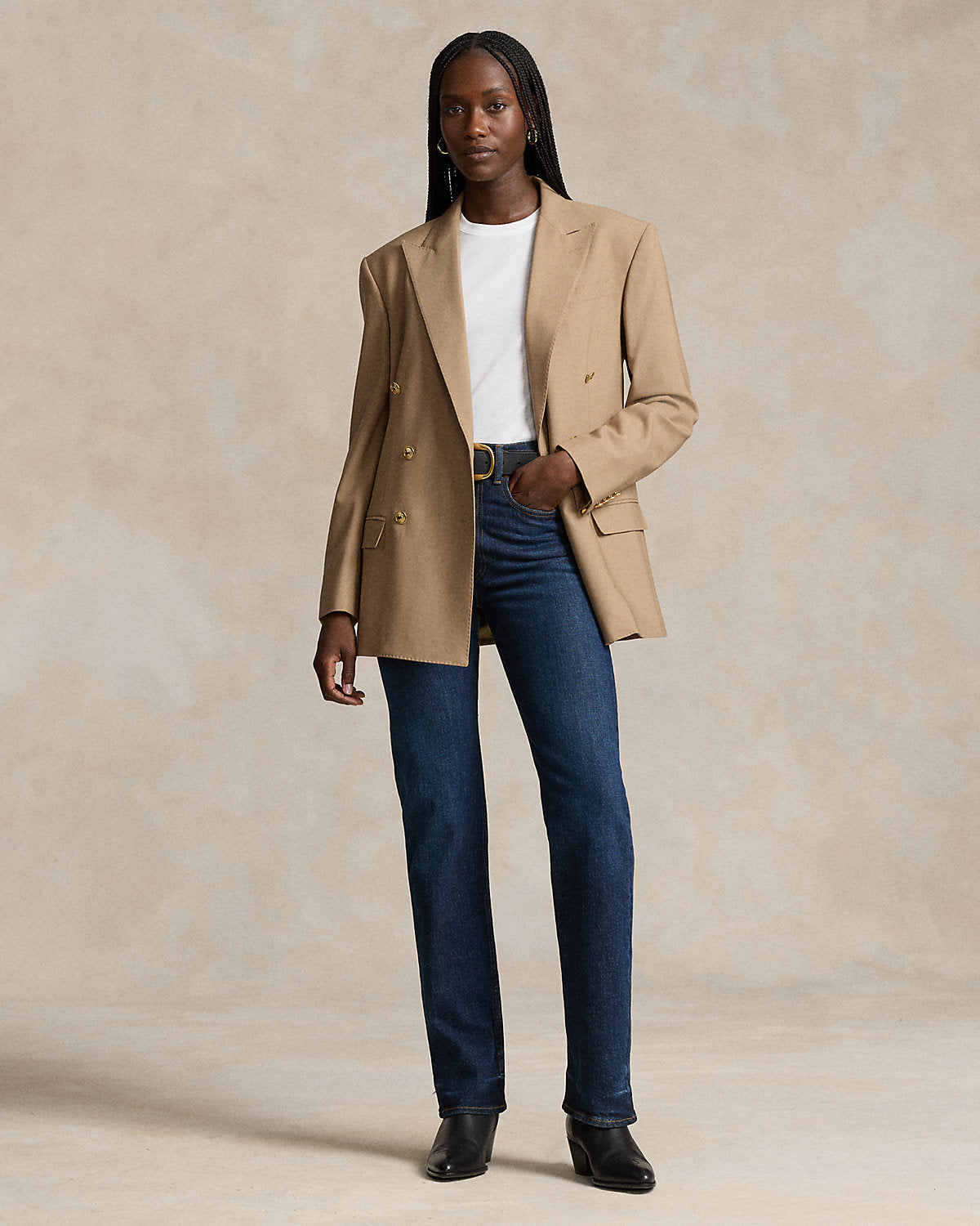 Double-Breasted Doeskin Wool Blazer