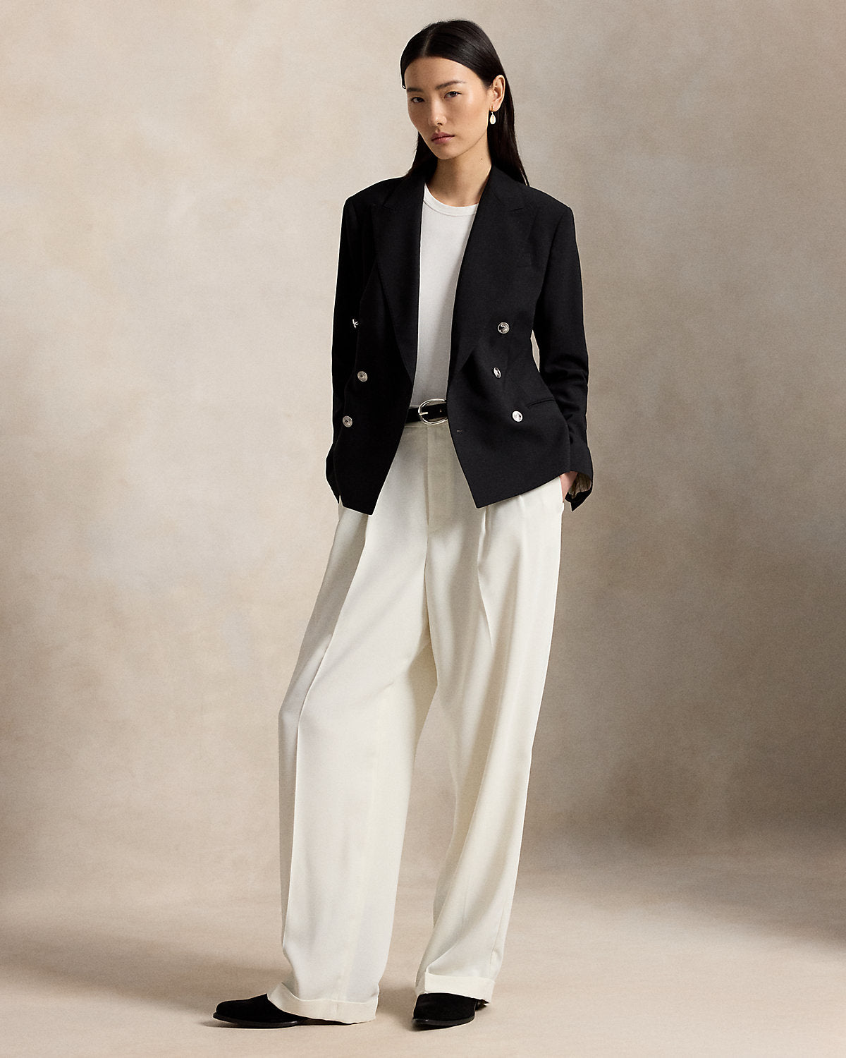 Double-Breasted Stretch-Wool Crop Blazer