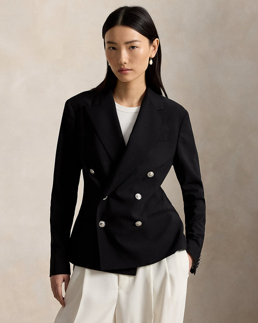 Double-Breasted Stretch-Wool Crop Blazer