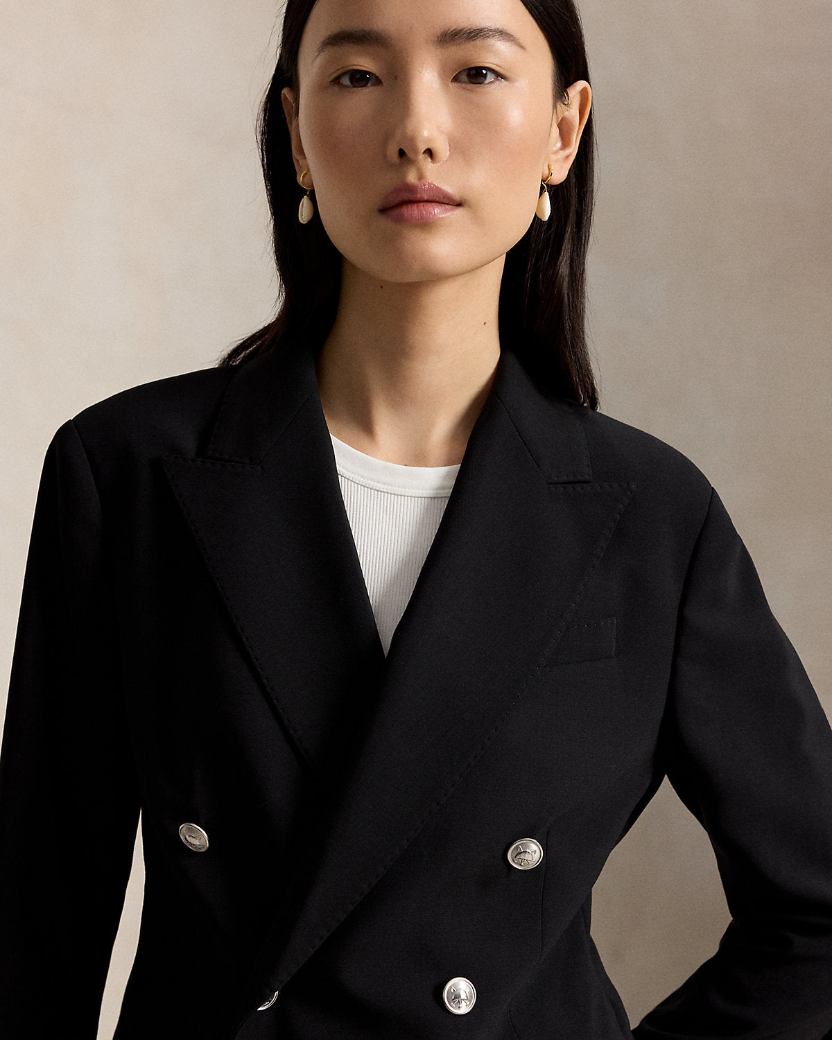 Double-Breasted Stretch-Wool Crop Blazer