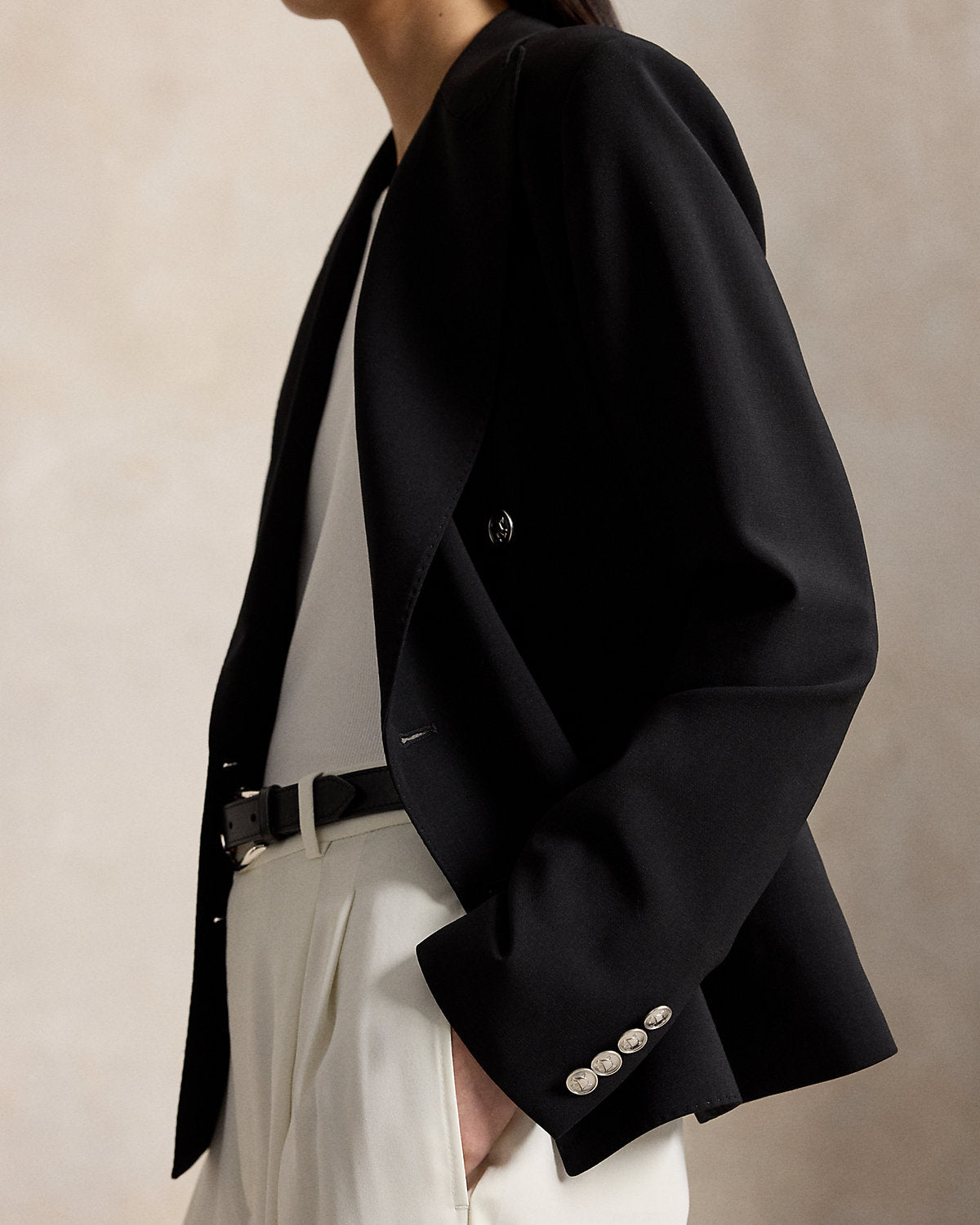 Double-Breasted Stretch-Wool Crop Blazer