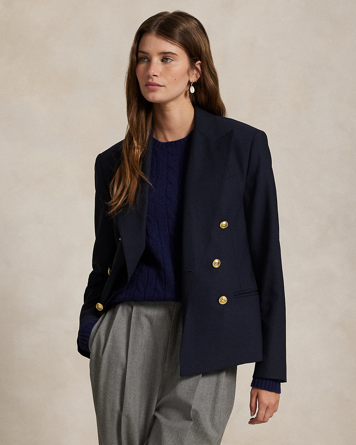 Double-Breasted Stretch-Wool Crop Blazer