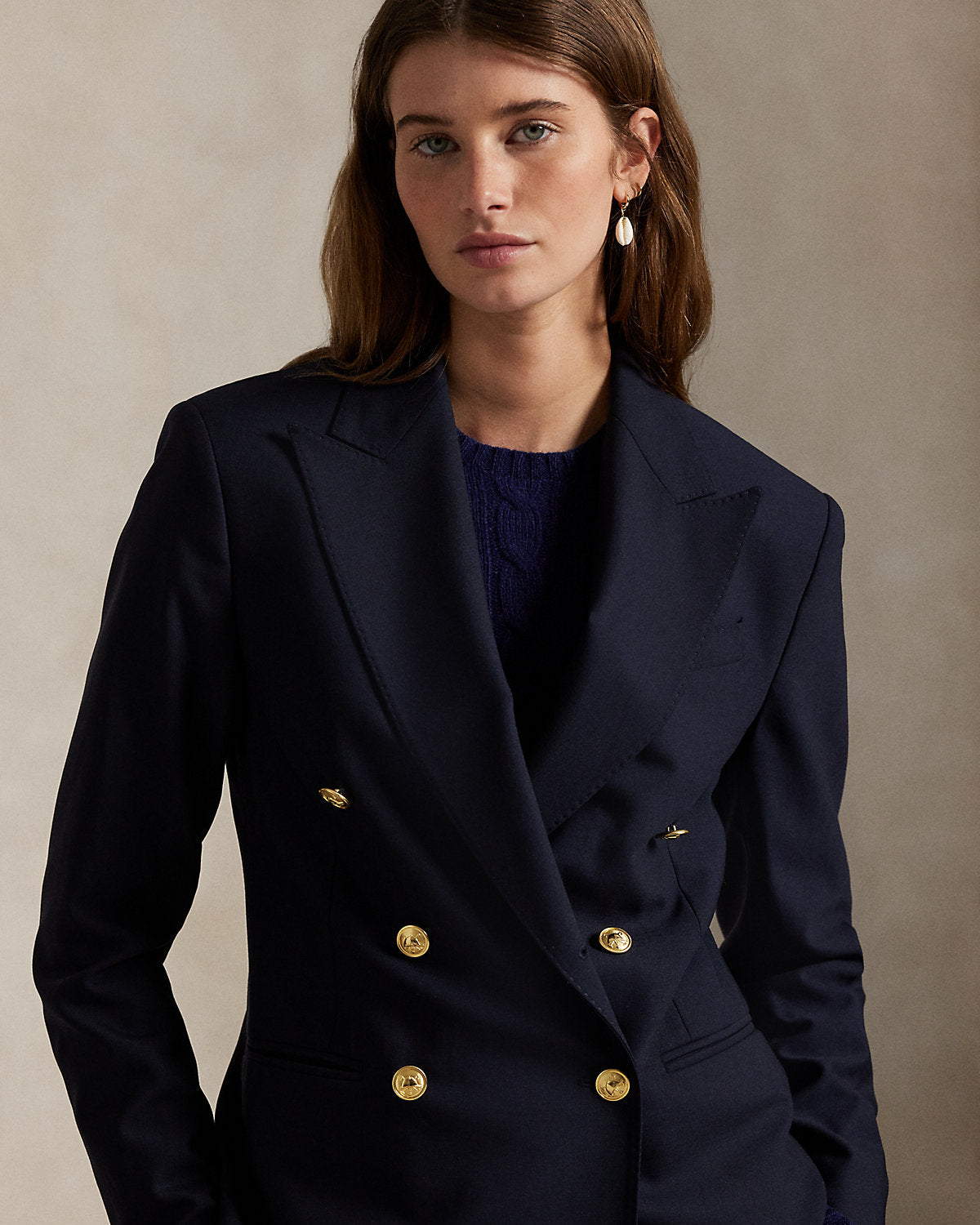 Double-Breasted Stretch-Wool Crop Blazer