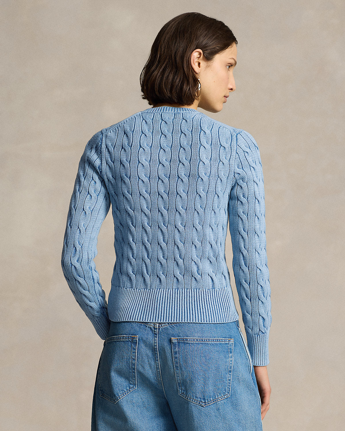 Cable-Knit Cotton Crewneck Cardigan