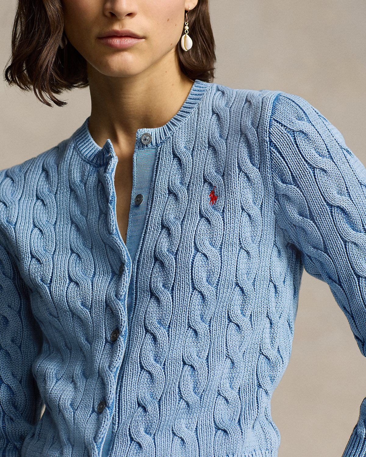 Cable-Knit Cotton Crewneck Cardigan