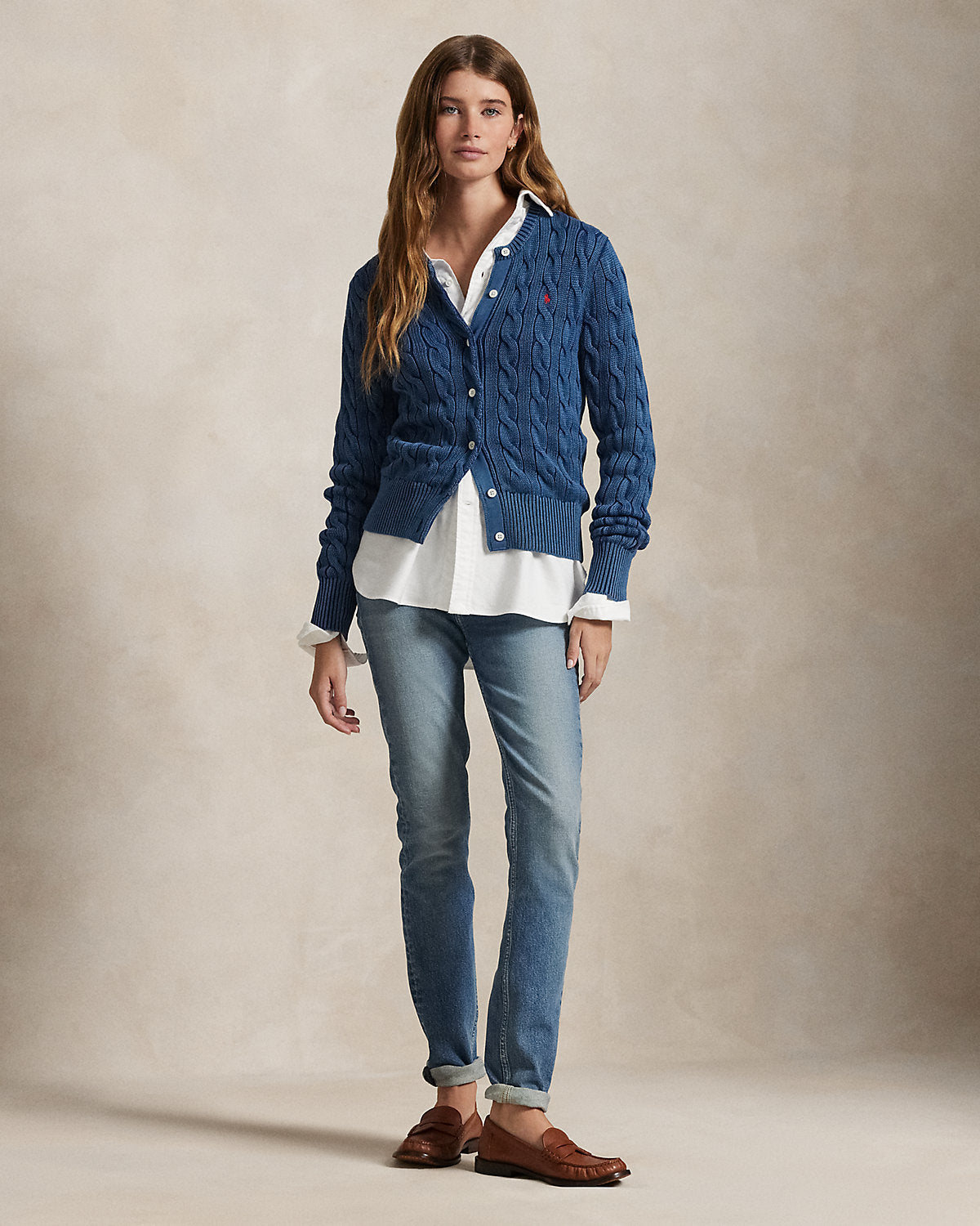 Cable-Knit Cotton Crewneck Cardigan