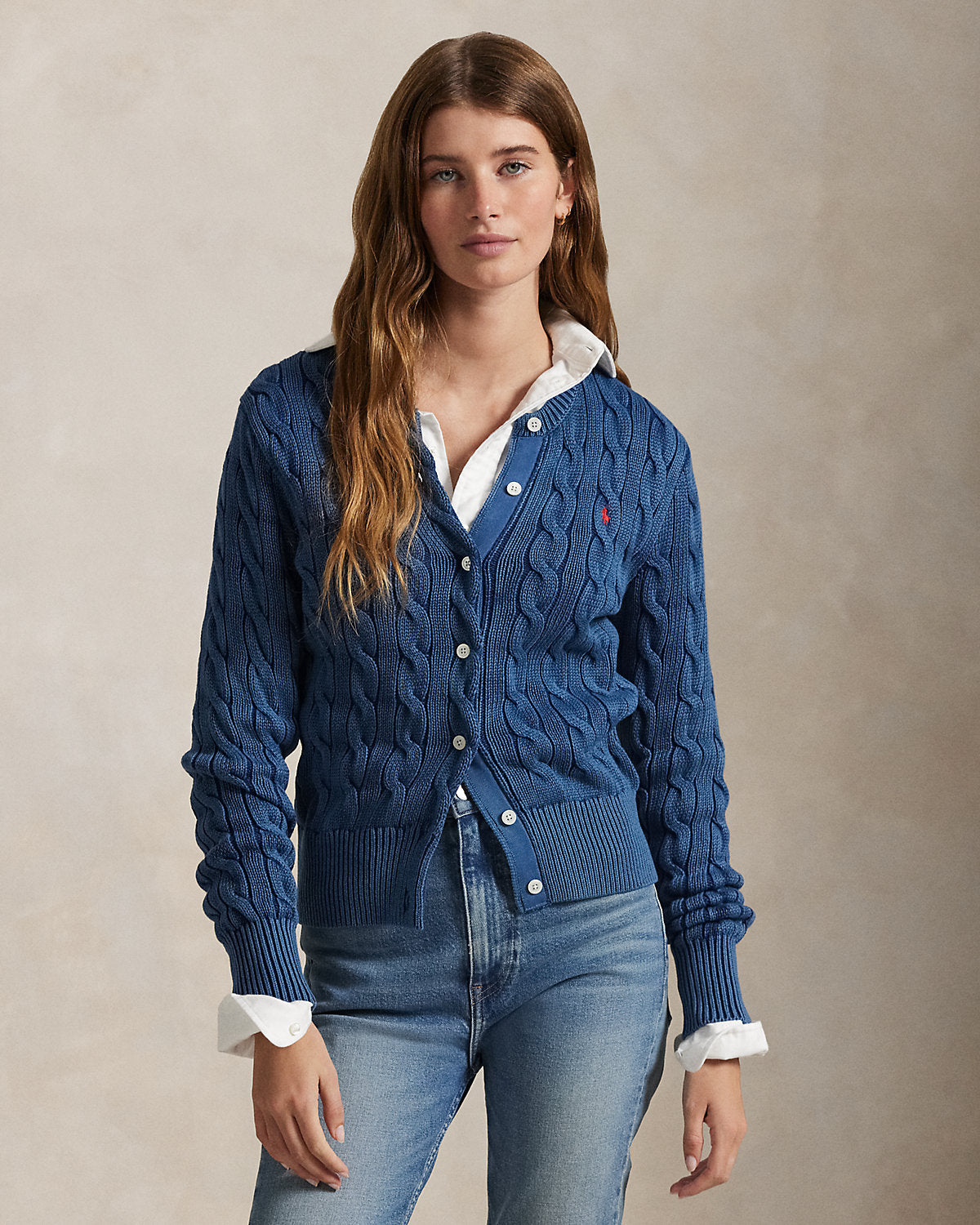 Cable-Knit Cotton Crewneck Cardigan