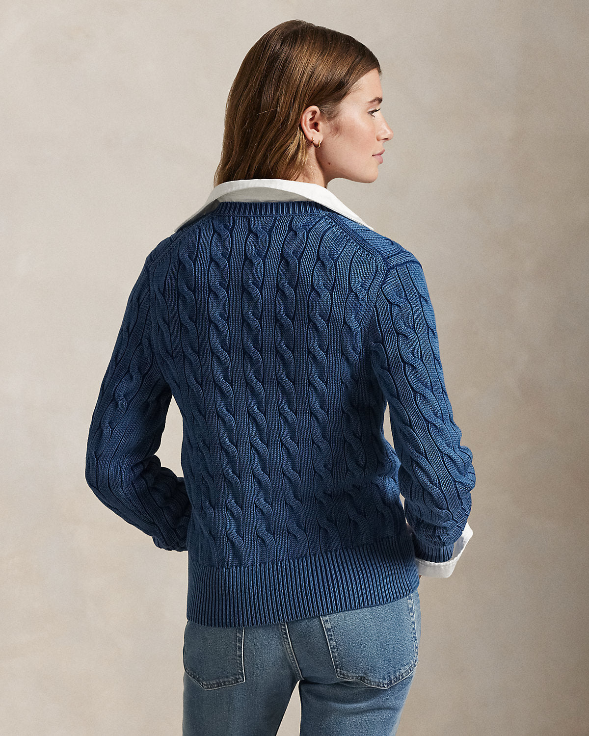 Cable-Knit Cotton Crewneck Cardigan