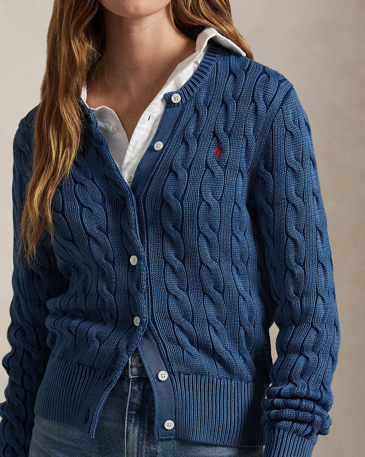 Cable-Knit Cotton Crewneck Cardigan