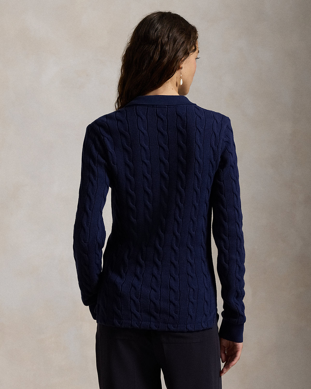 Cable-Knit Cotton Long-Sleeve Polo Shirt