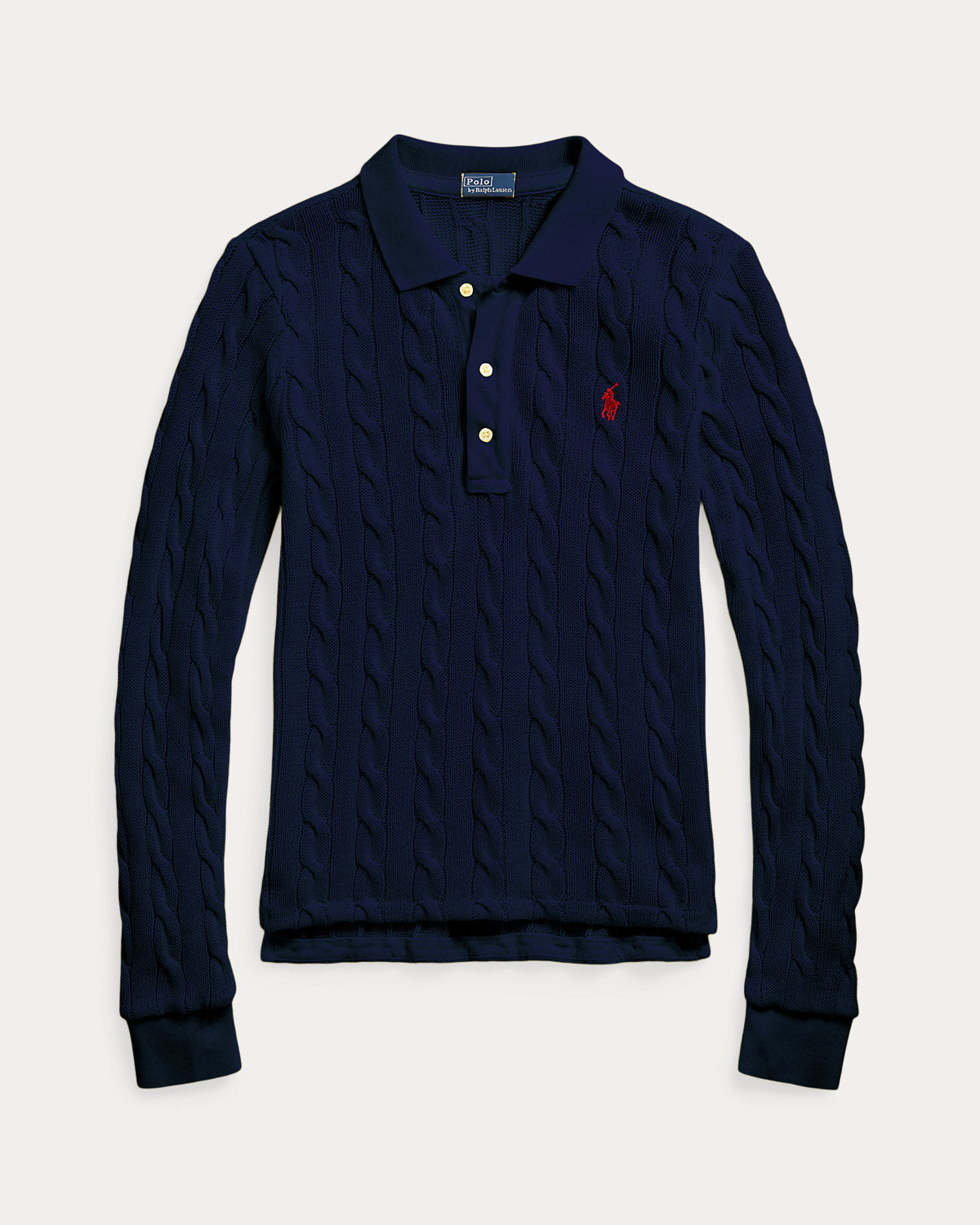 Cable-Knit Cotton Long-Sleeve Polo Shirt