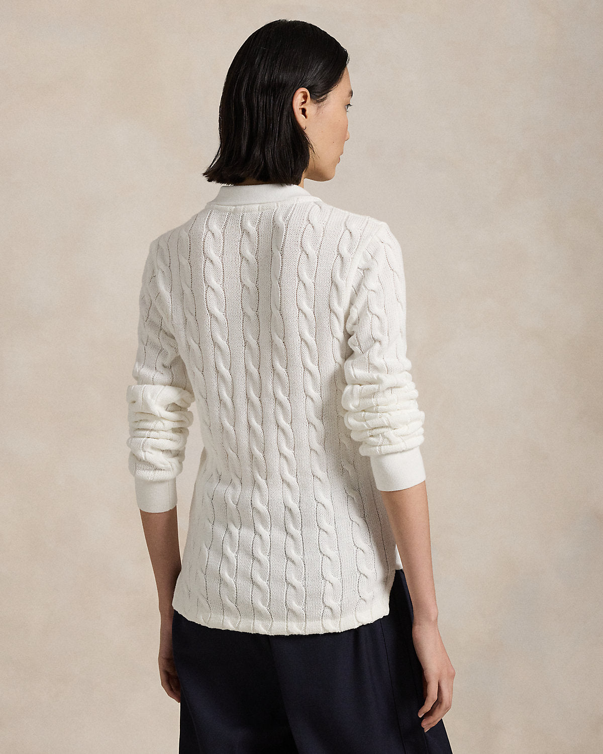 Cable-Knit Cotton Long-Sleeve Polo Shirt