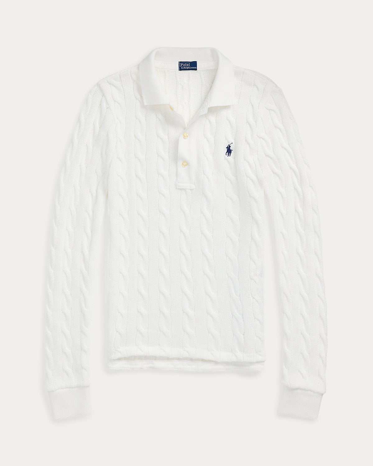 Cable-Knit Cotton Long-Sleeve Polo Shirt