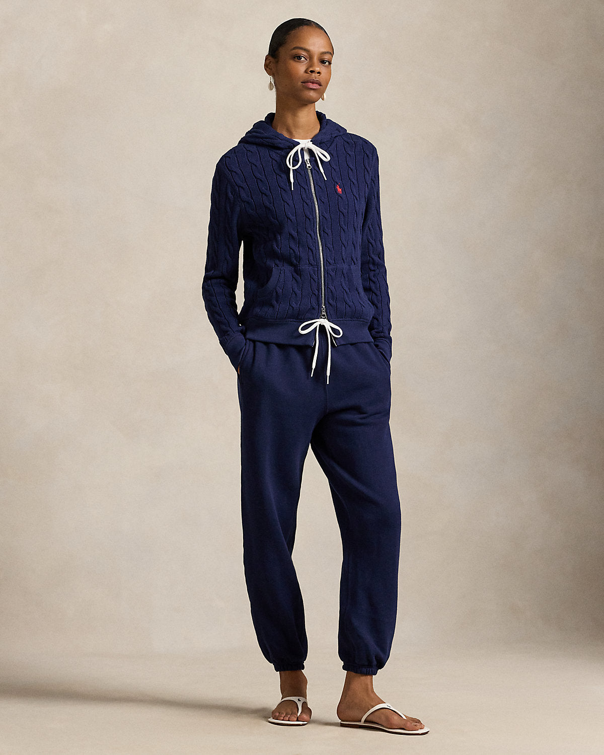 Cable-Knit Cotton Full-Zip Hoodie