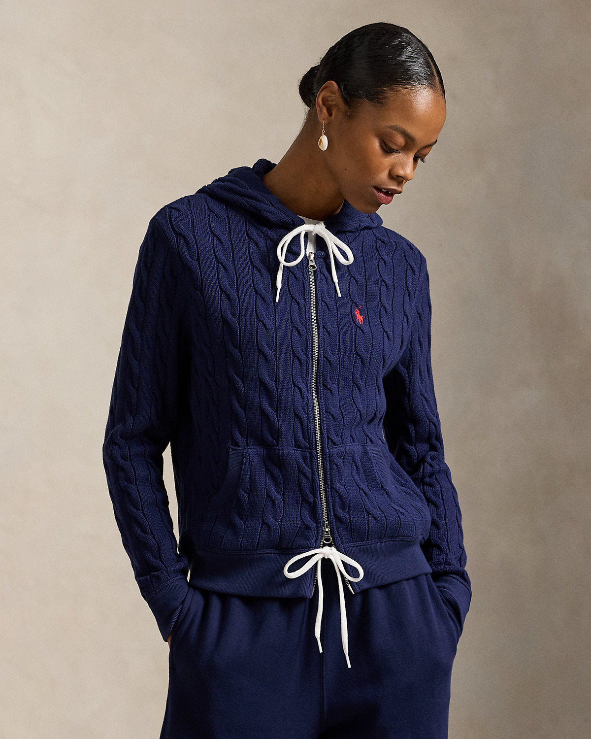 Cable-Knit Cotton Full-Zip Hoodie