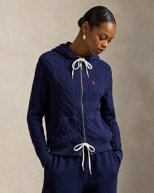 Cable-Knit Cotton Full-Zip Hoodie