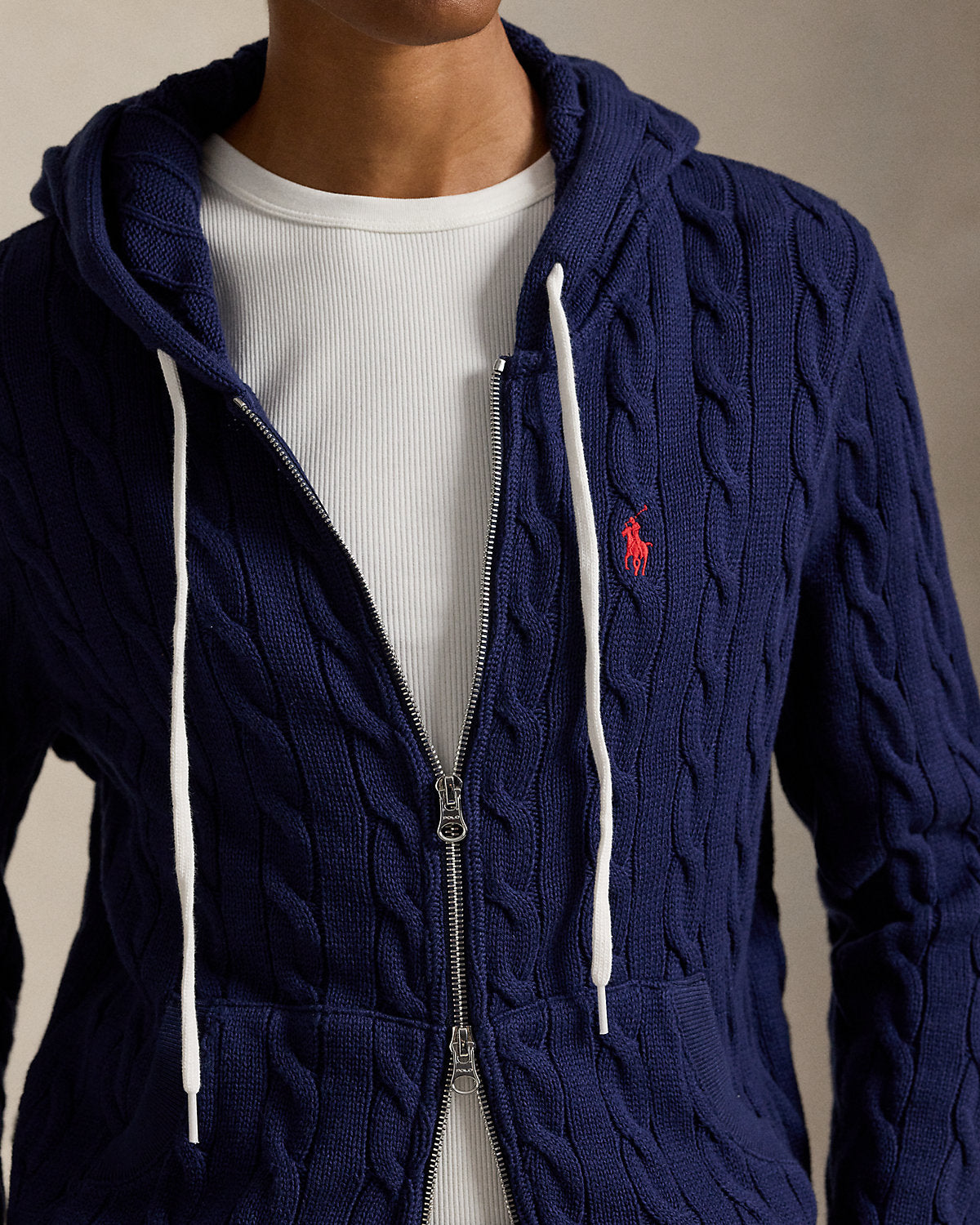Cable-Knit Cotton Full-Zip Hoodie