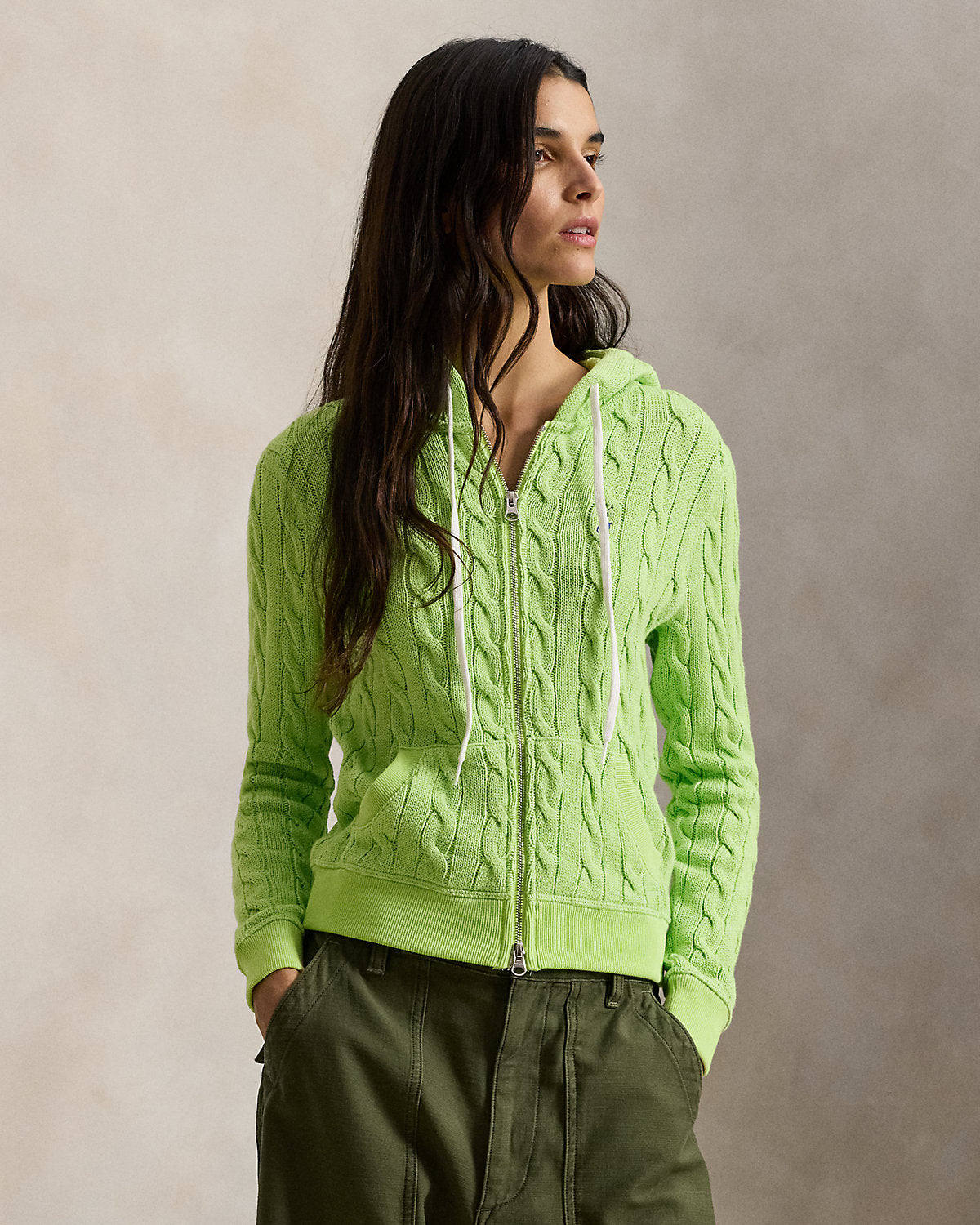 Cable-Knit Cotton Full-Zip Hoodie