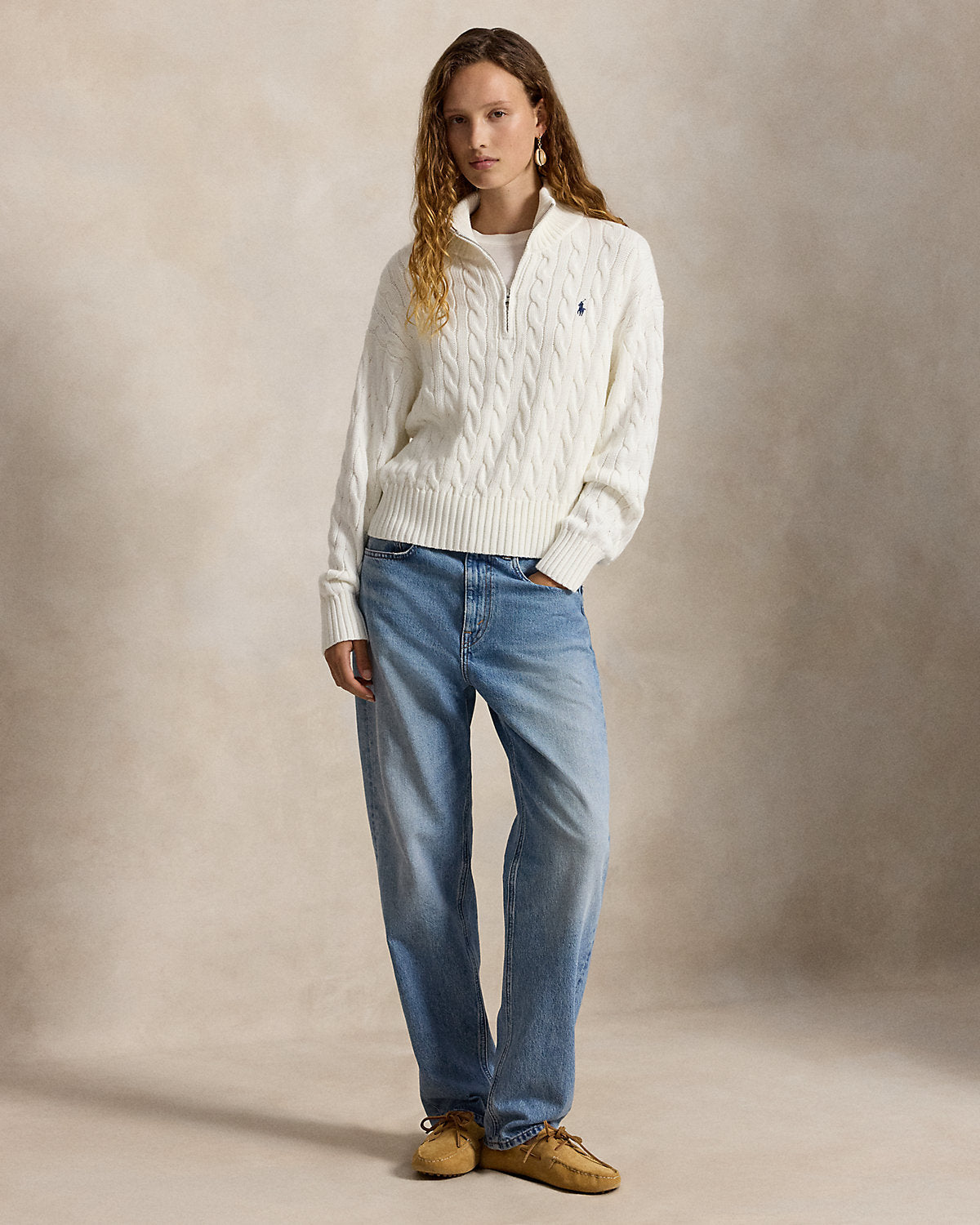 Women's Cable-Knit Cotton Quarter-Zip Sweater