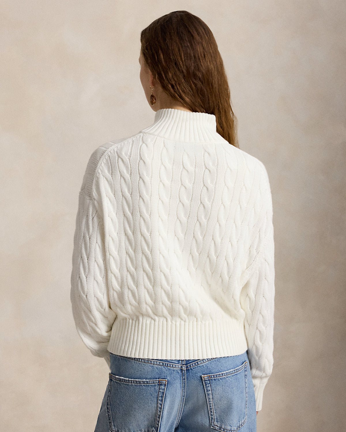 Women's Cable-Knit Cotton Quarter-Zip Sweater