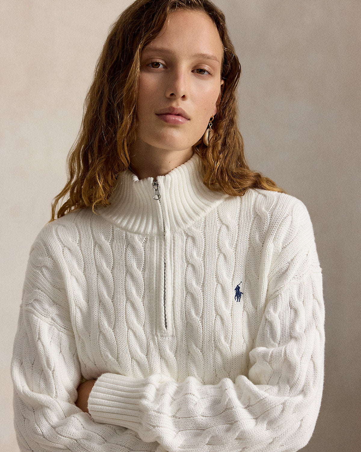 Women's Cable-Knit Cotton Quarter-Zip Sweater