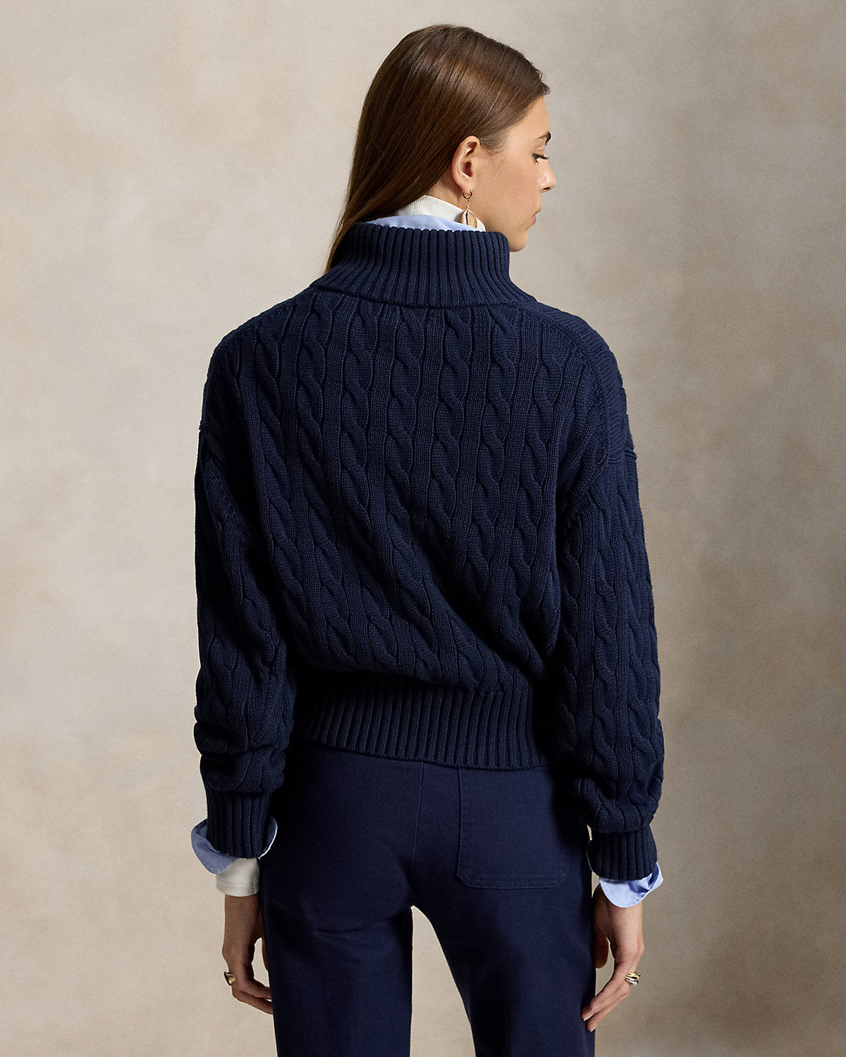 Women's Cable-Knit Cotton Quarter-Zip Sweater
