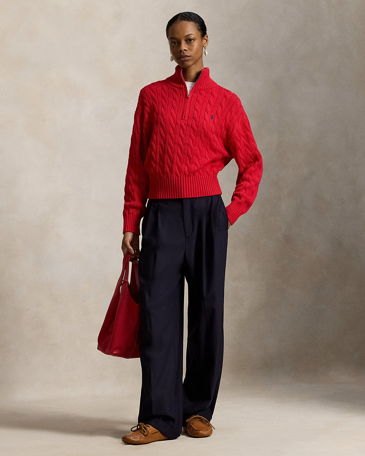Women's Cable-Knit Cotton Quarter-Zip Sweater
