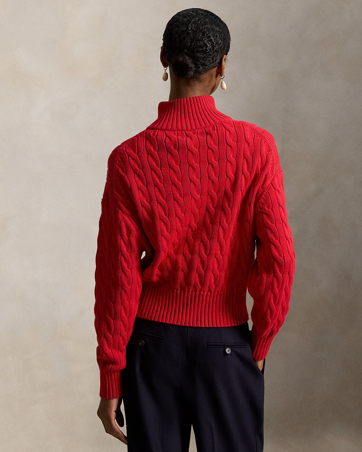 Women's Cable-Knit Cotton Quarter-Zip Sweater