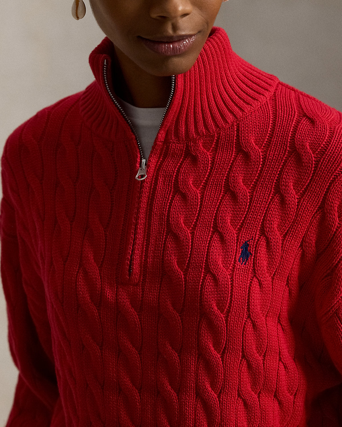 Women's Cable-Knit Cotton Quarter-Zip Sweater