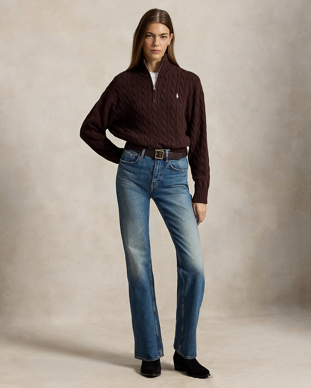 Women's Cable-Knit Cotton Quarter-Zip Sweater