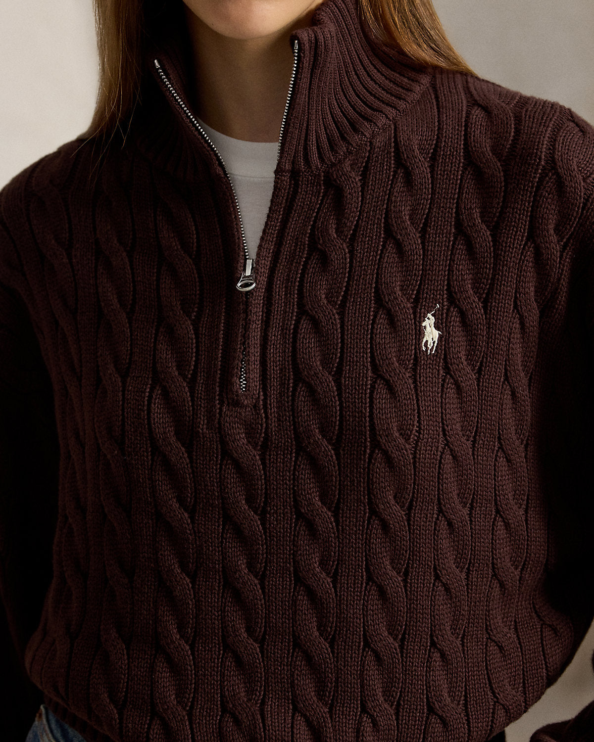 Women's Cable-Knit Cotton Quarter-Zip Sweater